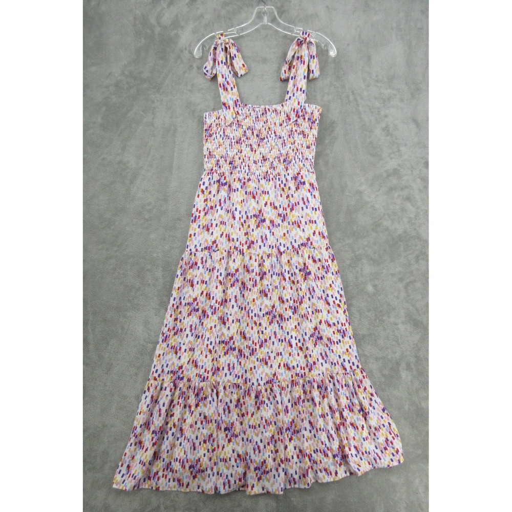 Sam Edelman Dress Womens Size 10 M Smocked Tiered Maxi Shoulder Tie Boho Summer